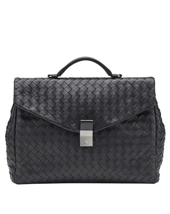 Bottega Veneta Leather Intrecciato Pouch Black